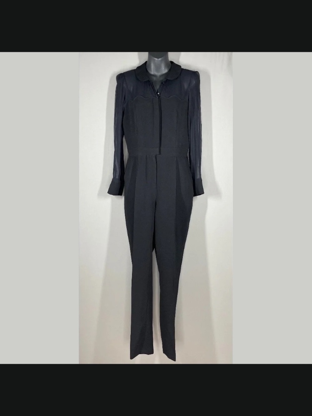 Charlotte Ronson Jumpsuit Womens 6 black silk pants designer sheer classic usa